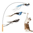 猫じゃらし 猫のおもちゃ ねこじゃらし リアルな鳥 猫 おもちゃ 天然の羽根 羽根のおもちゃ 4点セット 切替簡単 鈴付き 一人遊び 頑丈で壊れにくい 木製のハ...