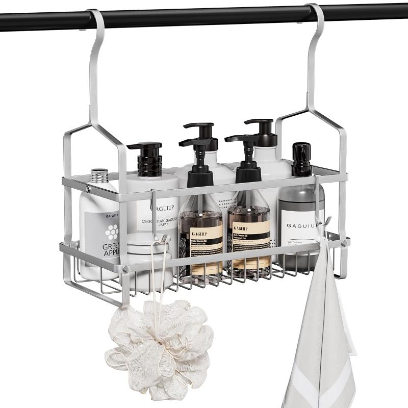 風呂用吊り下げバスケット バスルームバスケット シャワーラック キッチン 浴室用ラック 吊り下げ大容量 ステンレス製 フック2個付き 32cm長さ x 16cm幅 x 33cm高さ シルバー [並行輸入品]