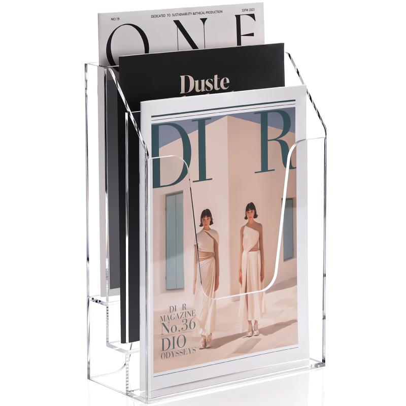 透明アクリル製 レターラック レタースタンド 3段 大容量 卓上/壁掛けファイルラック リビング収納 教..