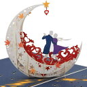 NLR 3Dポップアップグリーティングカード #恋人は月のボートで踊る | 記念日、バレンタインデー、誕生日、結婚式に最適です……(白)