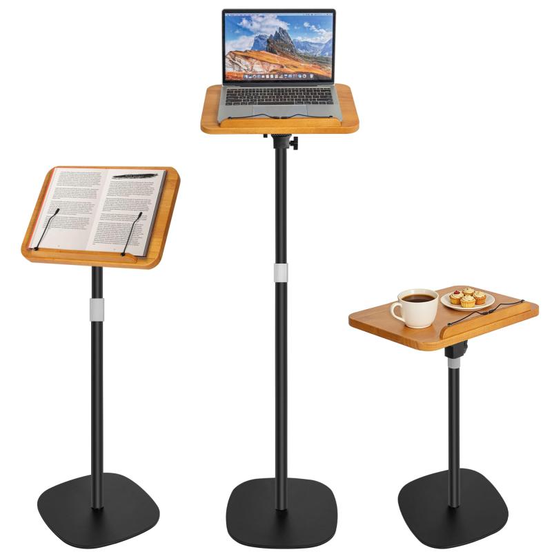 ブックスタンド 書見台 読書台 180度回転 タブレット・レシピ対応 50-130 CM ブラック【大型 15 インチ木目パネルで使い勝手抜群の書見台】高品質な MDF 素材を使用した、木目調の 15 インチパネルを採用します。39×26.5cm の大型サイズで A3 サイズまで安定して載せられます。表面には防水コーティングを施しており、汗や水分が付いてもサッと拭き取れるお手入れ簡単な仕様です。【優れた安定性で揺れを防ぐ、頑丈な昇降式書見台】滑り止め付きの強化台座を採用し、本体の揺れをしっかり抑えます。主軸と接続部品が強固に組み合わされているため、分厚い書籍やノート PC も安定して支えられます。長時間の使用にも耐える高い耐久性を備えた、信頼性の高いブックスタンドです。【180° 回転＆無段階昇降で、首・肩・腰の負担を軽減する】パネルは 180° スムーズに回転するため、読書や作業中に角度を自由に変えられ、周囲と共有する際にも便利です。高さは広範囲で無段階調整でき、目線に合わせた高さに設定可能です。お子様から大人、シニアの方まで、誰もが負担の少ない快適な姿勢を保てる読書スタンドです。【厚い本に対応ページを傷つけない専用クリップ付きる】ページをしっかり固定する専用クリップを搭載し、ページのめくれや落下を防ぎます。クリップ先端は柔らかい素材で保護されているため、本を傷つける心配がなく、両手が自由に使えて作業効率がアップします。【多機能スタンド】床置きモードはプロジェクター・パソコン・楽譜・教科書・プレゼン資料などに対応します。リビング・キッチン・学習室・音楽室・会議室など、インテリアに馴染むシンプルデザインで幅広く活用できます。