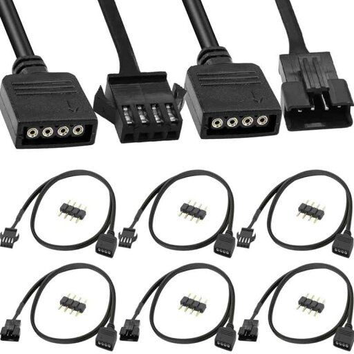 4ピンオス/メスへの4ピンRGB延長ケーブル アダプター ケーブル コード 12v LED ストリップ、コンピュータ ファン、マザーボード用 (0.98フィート、オス線3本、メス線3本) 6個4ピンオス 4ピンオス/メスへの4ピンRGB延長ケーブル アダプター ケーブル コード 12v LED ストリップ、コンピュータ ファン、マザーボード用 (0.98フィート、オス線3本、メス線3本) 6個4ピンオス