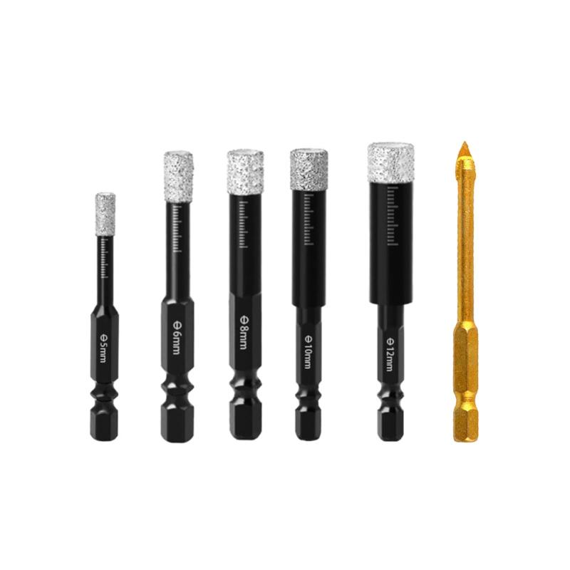 Rakuten - ダイヤモンドホールソーセット ダイヤモンドドリル 六角軸 適用カット大理石 5mm/6mm/8mm/10mm/12mm/コアビット 6個入りセット