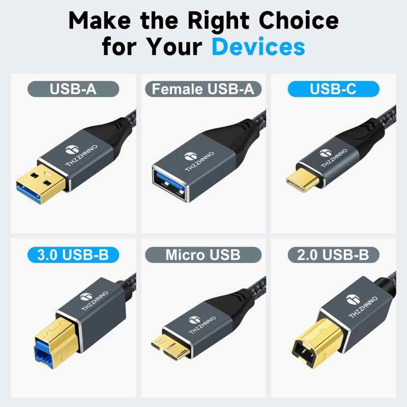 USB B to USB Cプリンターケーブル 1M、USB 3.0 Type C to Type B ドッキングステーション外付けハードドライブスキャナー用
