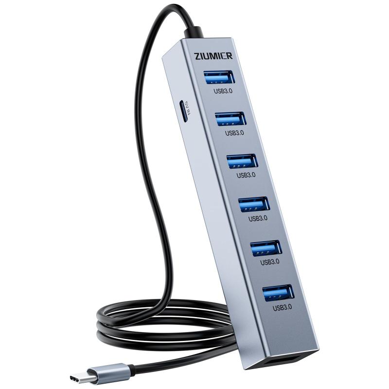 USB C ハブ、7 ポート USB C - USB ハブ、アルミニウム合金 USB 3.0 データポート、5Gbps USB スプリッター、ノートパソコン、MacBook、iPad、Surface Pro、XPS に対応
