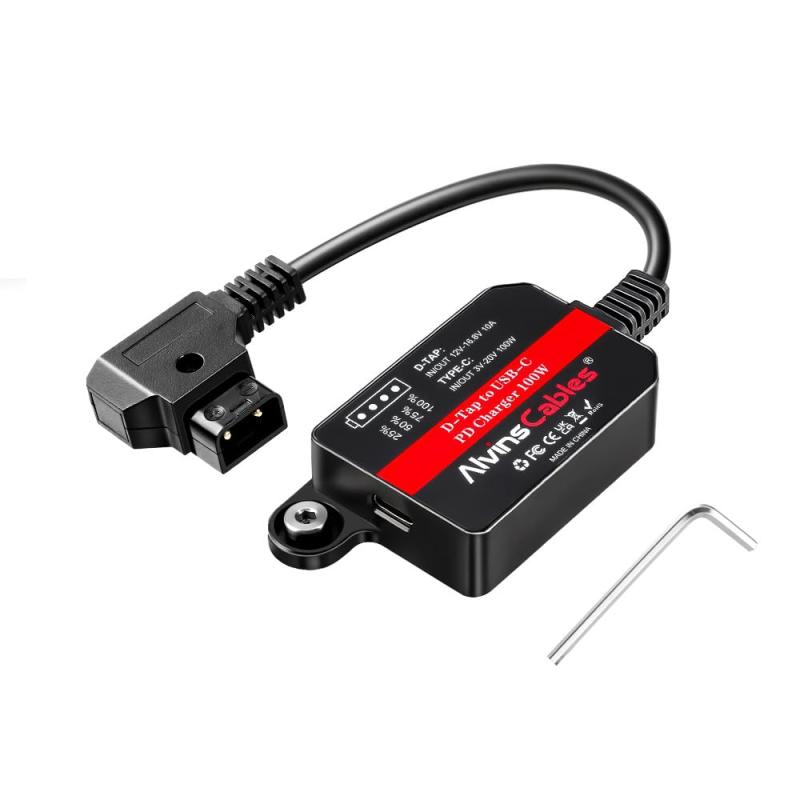 Alvin’s Cables D-Tap Type-C PD 双方向高速充電ケーブル、USB-C PD 100W 高速充電アダプター、V マウント・ゴールドマウント電池用、カメラ・ノートパソコン・スマホ対応、24cm