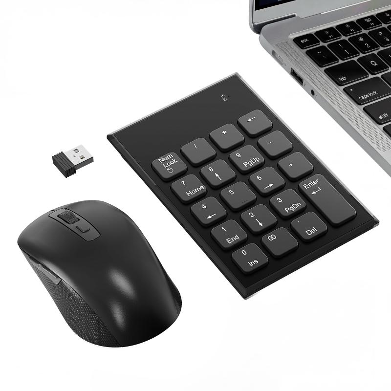ワイヤレステンキー＆静音マウスセット、19キー 2.4GHz接続 数字キーボード 00キー搭載 / 3段階DPI（800/1200/1600） 超薄軽量 1つのNanoレシーバーで同時接続 iOS iPadOS Mac Windows Android対応