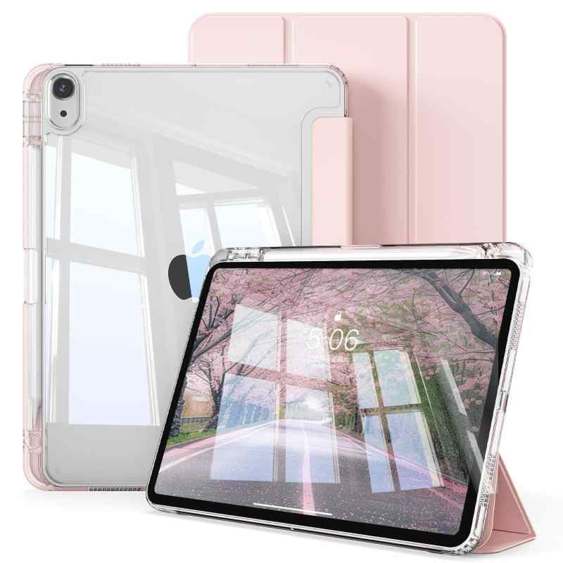 DELL - iPad 11世代 ケース A16 2025 / iPad 10世代 ケース 2022 11/10.9インチ アクリル透明バックカバー ペンシルホルダー 三つ折りスタンド Touch ID 対応 オートスリープ/ウェイク機能 耐衝撃 軽量 薄