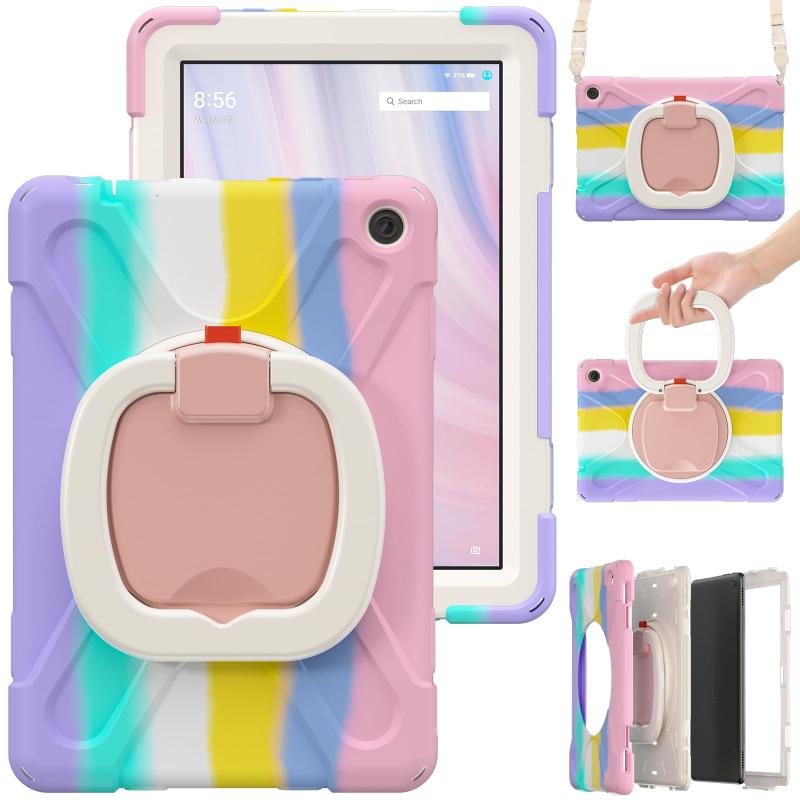 【】 Fire HD 10 インチタブレット用の保護ケース 三重構造 防汚 防塵 防振 カバー 360度回転可能 ネックストラップ付 (カラフルピンク)の商品画像
