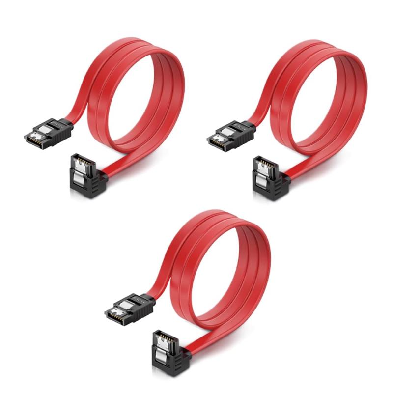 SATA 3ケーブル 3本セット(L型) sata ケーブル ATA3ケーブル 抜け落ち防止 ハードディスク/光学ドライブ 最適 ラッ 50cm 高速 6Gbps対応 HDD SSD S-ATA III データ コード (レッド)