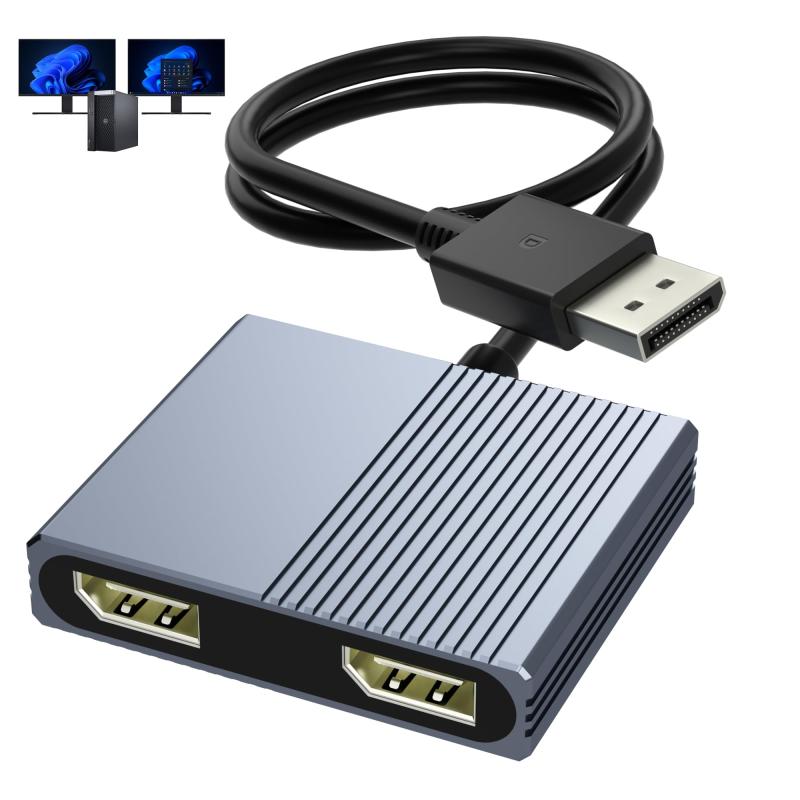 DisplayPort to デュアル DisplayPort 分配器 【4K@120Hz対応2つのDisplay Port+給電ポート】ディスプ..