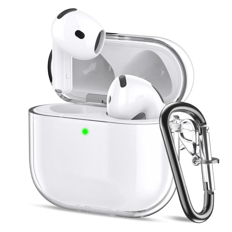 Airpods 5/Airpods 4 用 ケース【2026年/2024年発売】Airpods 第五/四世代 ケース TPU素材 分離式 可視LEDライト 装着充電可能 エアーポッズ5/4 カバー 軽量 全面保護 耐衝撃 防塵 キズ防止 カラビナ【対応機種】Airpods 5/Airpods 4 専用TPU保護ケース高品質素材：透明度の高い高品質TPUで作られており、肌触りが良く耐久性があります。 オリジナルのAirpodsに干渉しないシンプルで高級感のある仕上がり。【全面保護】AirPodsケースは耐衝撃性に優れたTPU素材を採用し、落下などの衝撃からAirPods本体を保護します。 指紋の汚れを防ぎ、Airpodsを長年清潔に保ち、Airpodsを傷や汚れから保護します。【便利な充電】有線または無線充電に対応。 ケースの底部にAirpods 4の充電ポートに完全に合わせた充電穴があり、ケースを外さずに直接充電が可能です。携帯に便利：ケースには精巧な金属カラビナが付属しているので、鍵やバックパックと一緒に持ち運びができます。 小さくて軽量なので、家でも旅行でも出張でも長時間の乗車でも音楽を楽しめます