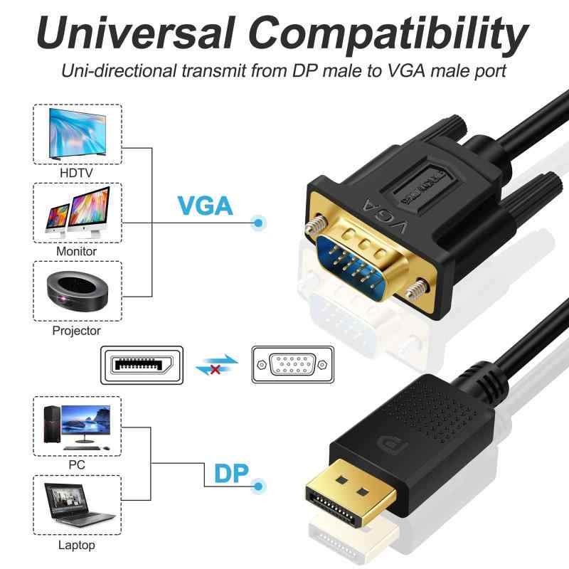 利休プリンのDisplayport VGA 変換 ケーブル DisplayPort （ディスプレイポート）- VGA アダプター DP - VGA コンバーター コード (金メッキのオス - オス)｜アングル2