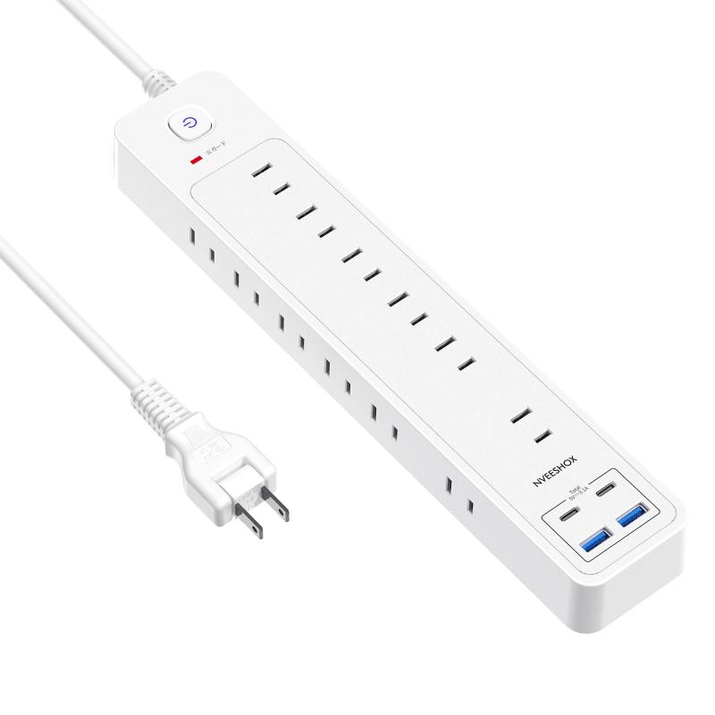 延長コード 2m USB付き電源タップ 12個AC口 2個USB-Aポート 2Type-Cポート コンセント タップ 一括スイッチ付き タコ足配線 テーブルタップ 個別スイッチ 雷ガードランプ付き OAタップ マルチタッ