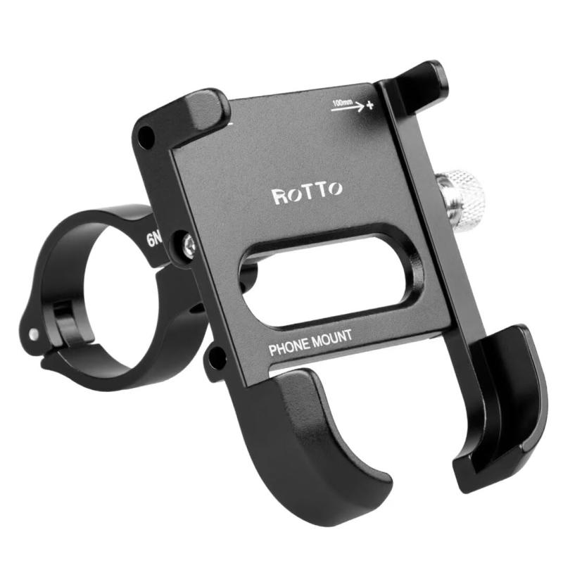 ROTTO 自転車スマホホルダー 携帯ホルダー バイク マウント アルミ合金製 スマホ固定用 脱落防止 振れ止め 横360度回転 各機種対応 取り付け簡単 耐久性 (ブラック)