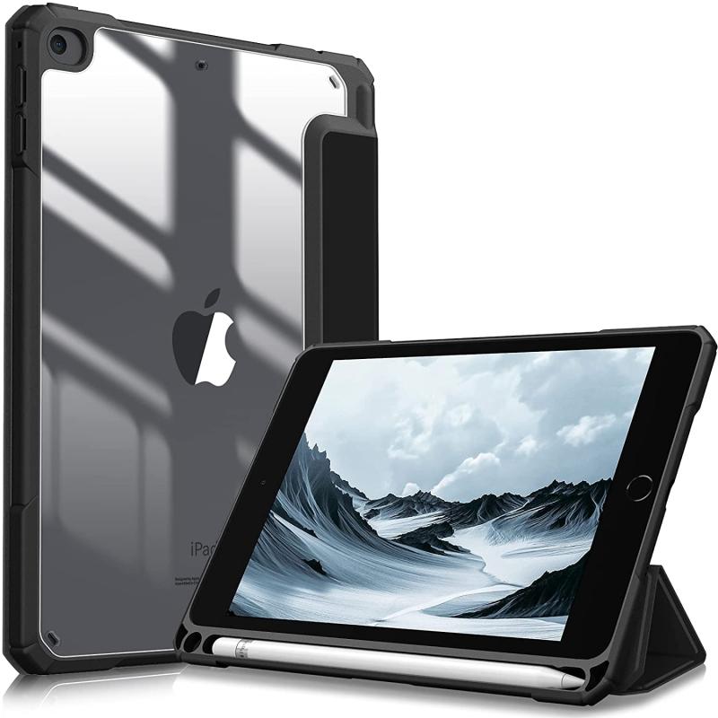 iPad Mini 5 2019 / iPad Mini 4 ケース 7.9インチ 第5世代 透明バックカバー Apple Pencil 収納可能 三つ折スタンド スリープ機能 軽量 薄型 傷つけ防止 PU合成レザー TPU (モデル番号A2133、A