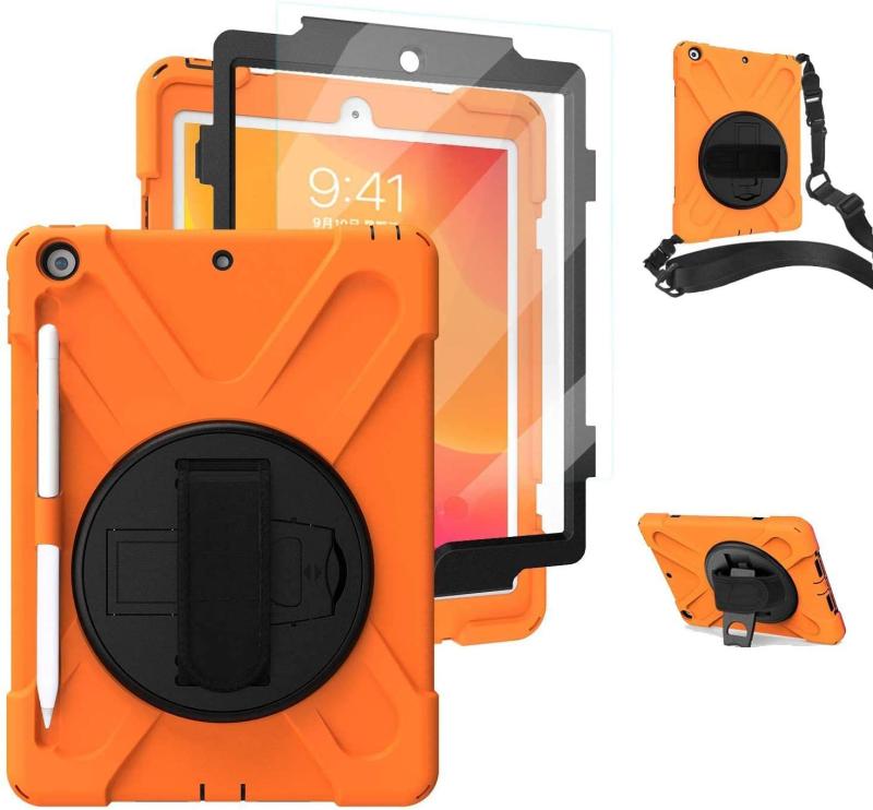 iPad 10.2 ケース 2019 Lively House 保護 フィルム付き iPad 第7世代 ケース 回転 ハンドホルダー スタンド 肩掛けー ストラップ 三層 耐衝撃 防塵 丈夫 キッズ 子供 Apple アイパッド 10.2 インチ カバー