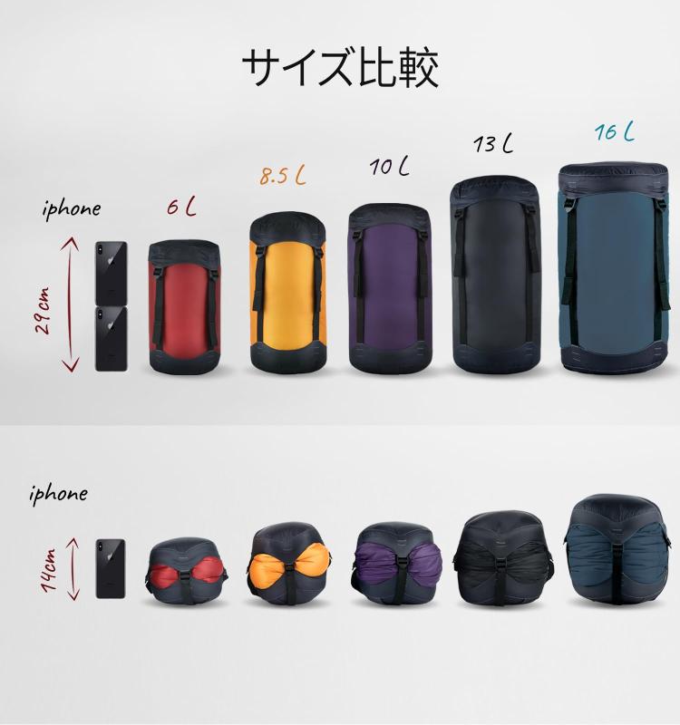 コンプレッションバッグ 寝袋 圧縮袋 収納袋 撥水 軽量 シュラフ キャンプ 登山 バックパッキング 13L 黒 rikyu-pudding0601-10083776 利休プリン サンプル画像3