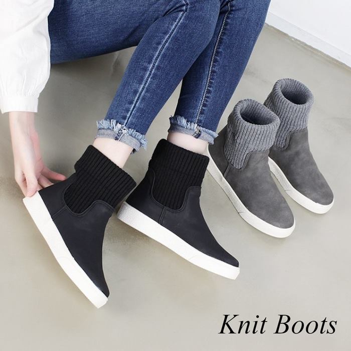 クーポン配布中 交換無料 ニットブーツ レディース ブーツ ニット フラット ショート ローヒール スニーカーブーツ カジュアル コンフォートブーツ 黒 ブラック グレー 割引クーポン対象品 Robisz To