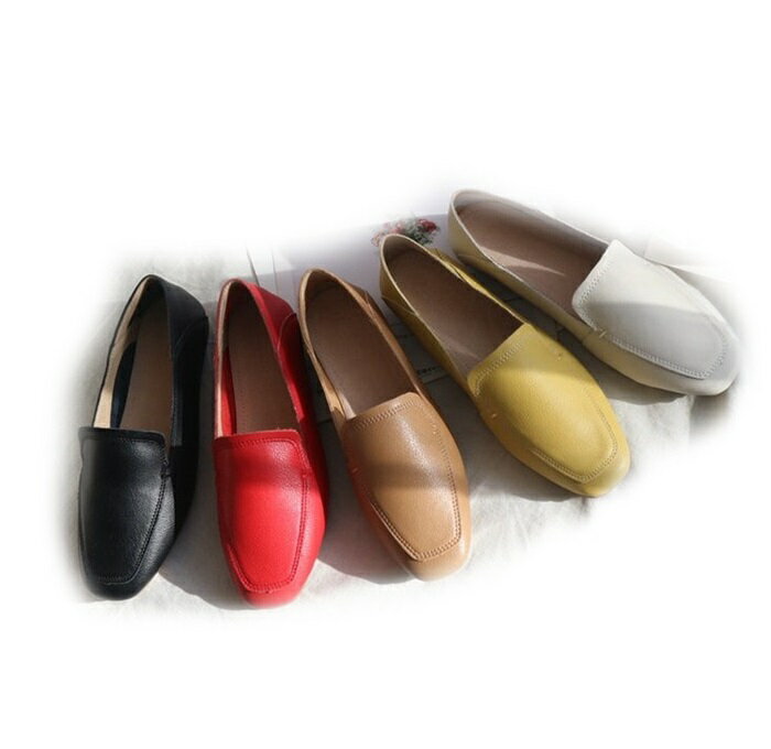 本革 レザー ローファー レディース フラットシューズ 踵が踏める 2way モカシン 革 ドライビングシューズ 黒 ブラック ブラウン ベージュ レッド イエロー
