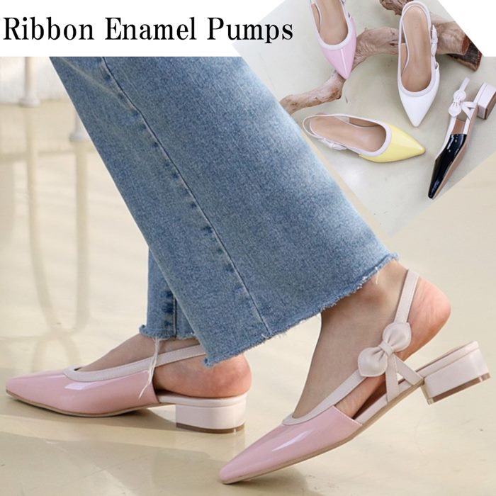 パンプスエナメルローヒールポインテ...