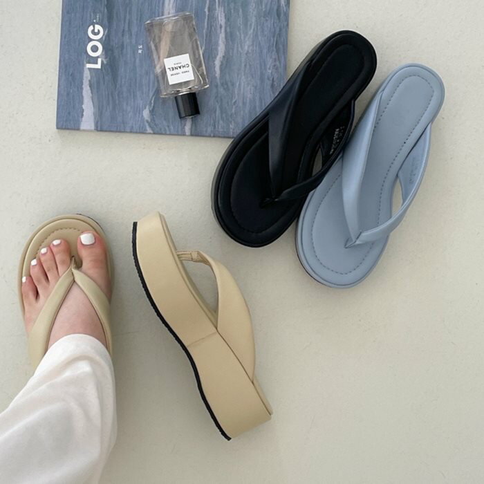厚底 トングサンダル レディース サンダル 5.5cm 厚底サンダル 黒 ブラック ベージュ ブルー