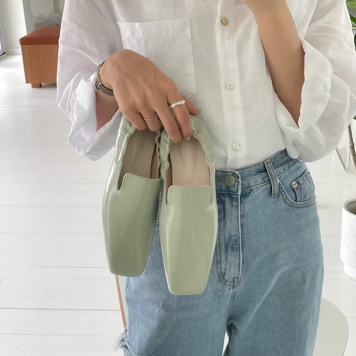 樂天商城 - フラットパンプス スクエアトゥ 踵ゴム スクエアトゥ パンプス フラット ぺたんこ バレエシューズ フラットシューズ