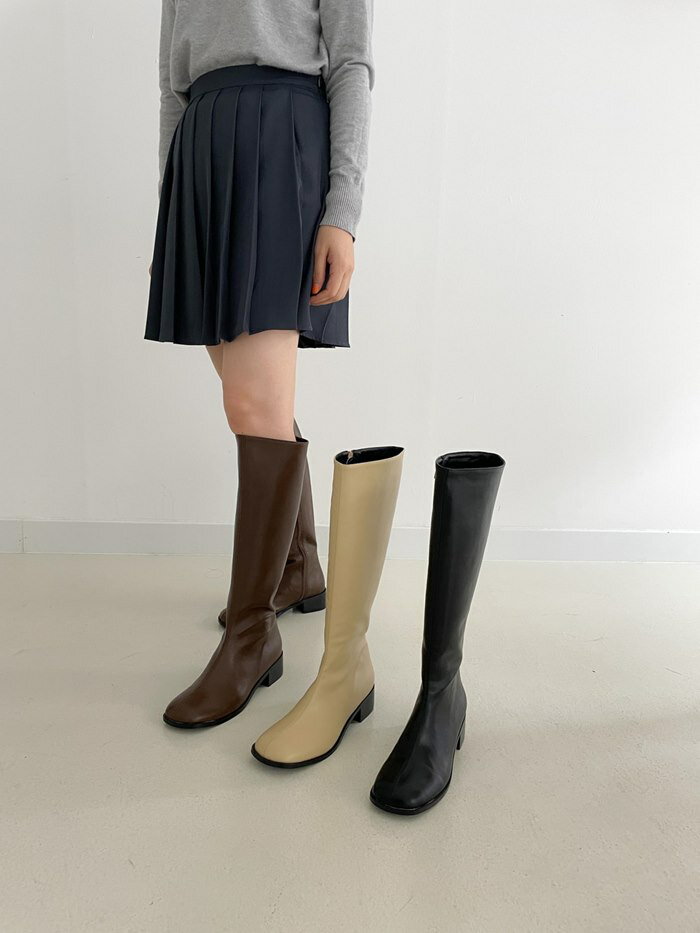 ロングブーツ レディース ブーツ ロング 太めヒール 4cm ローヒール スクエアトゥ ラウンドトゥ エコレザー