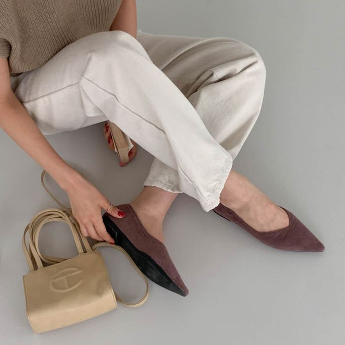 タオル地 フラットパンプス ポインテッドトゥ V パンプス フラット ローヒール コットン カジュアル