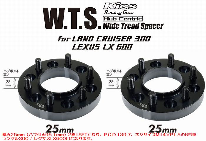 25mm厚/ランドクルーザー300/レクサスLX600専用品[PCD139.7/6穴/ボルト1.5/M14/95.1Φ]KYO-EIワイドトレッドスペーサー(ハブ付)品番6325W195●後払い不可商品●車検不可商品