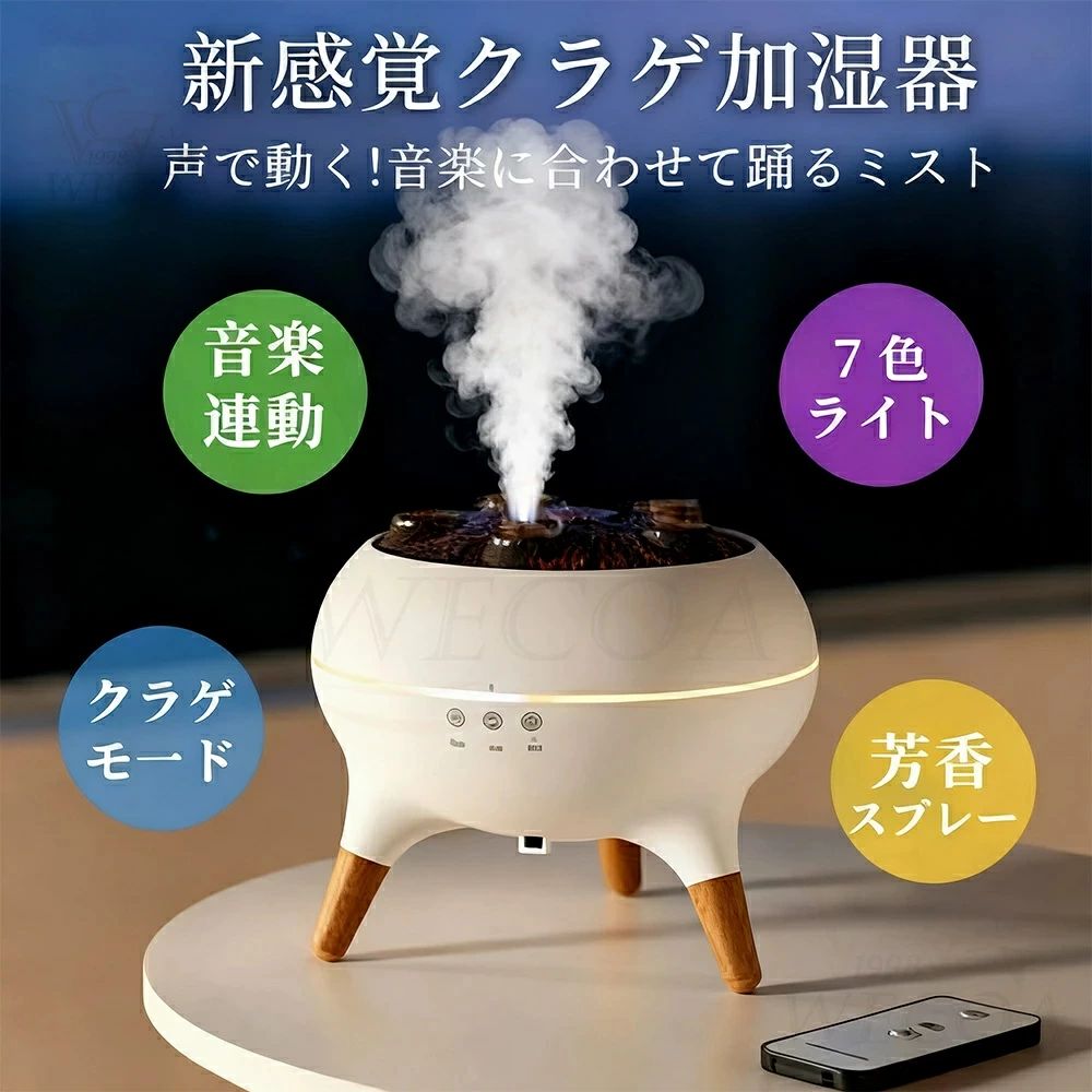 2025新品 音楽に反応 加湿器 卓上 超音波 超音波加湿器 クラゲ 空気清浄機 空焚き防止 乾燥対策 花粉対策 静音 省エネ 節電 寝室 LEDライト7色 250ml かわいい オシャレ 連続約10時間 2