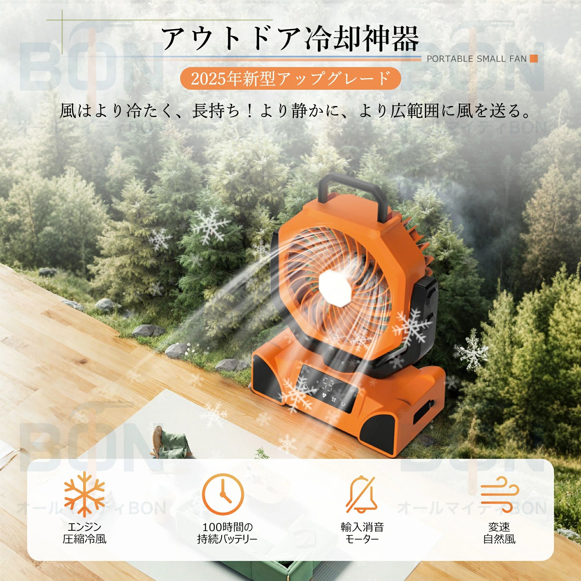 【多機能ファン＆20000mAh バッテリー】 アウトドア 扇風機 自動首振り 強力 充電式 USBタイプC充電 DCモーター 軽量 低騒音 強風 リモコン付き タイマー 風量5段階調節 LEDライト 卓上 スタンド式 壁掛け 吊り下げ クッリプ キャンプや屋外活動 屋外作業者 旅行 暑さ対策 2