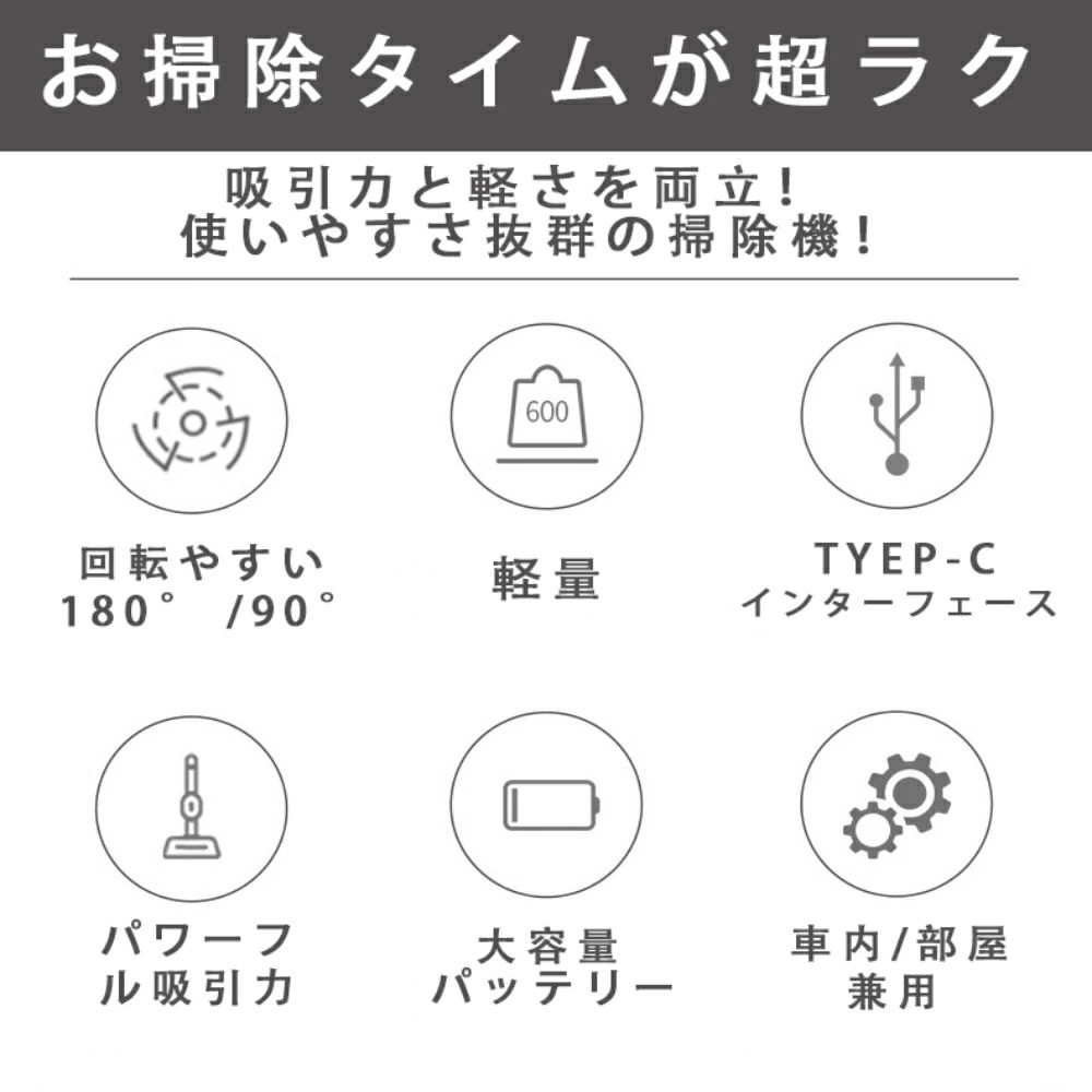 掃除機 コードレス コードレス掃除機 12000pa サイクロン式 小型 コンパクト 軽量 ...
