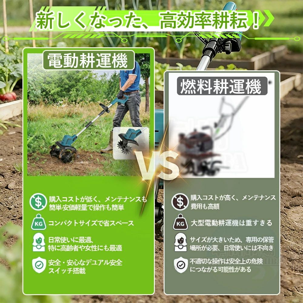 【2026最新型】電動耕運機 充電式 ミニ耕運機 小型 家庭用 電動耕うん機 充電式耕...