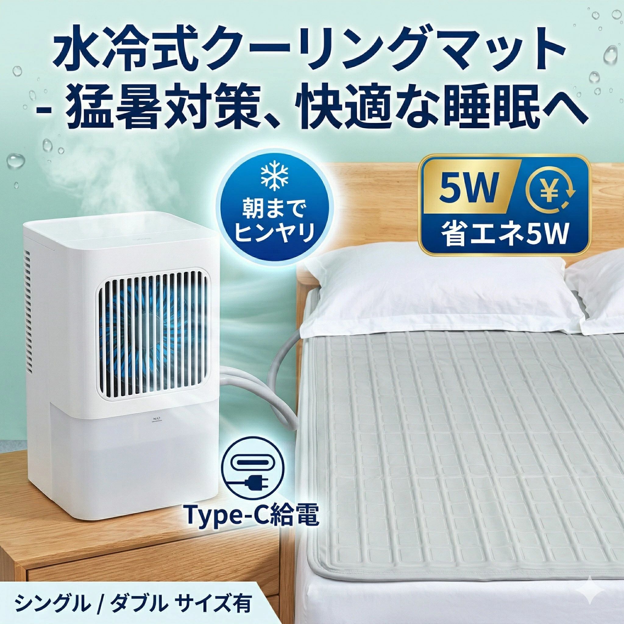 水冷マット 冷却マット 敷きパッド 2026最新型 水循環式 冷感マット シングル ダブル ひんやり 涼しい 扇風機マット USB給電 省エネ 5W 3段階調整 静音 熱中症対策 夏 快眠グッズ 加湿機能 漏水防止 キャンプ 車中泊 1年保証 【送料無料】