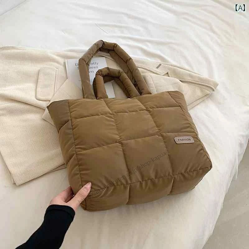 【送料無料】レディース バッグ 普段使い ピンク 小 スペース コットン 秋冬 ダウン 大容量 ポータブル トート