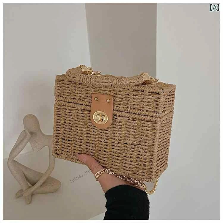 【送料無料】レディース バッグ 普段使い 夏 ストロー 小さめ トレンディ ファッション チェーン メッセンジャー ハンドバック