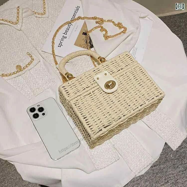 【送料無料】レディース バッグ 普段使い 夏 ストロー 小さめ トレンディ ファッション チェーン メッセンジャー ハンドバック 2