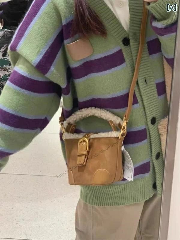 【送料無料】レディース バッグ 普段使い 秋冬 ウール ミニ バケット スエード レトロ ハンドバック シングル ショルダー クロス ボディバッグ