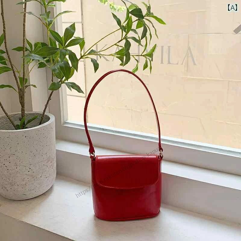 【送料無料】レディース バッグ 普段使い 韓国 イン テクスチャ レッド ワンショルダー クロス ボディバッグ バケット