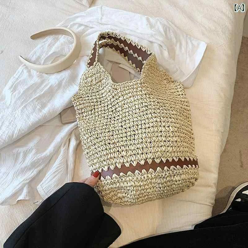 乐天商城 - 【送料無料】レディース バッグ 普段使い 夏 バケット 休暇 ストロー 大容量 ビーチ 織り ポータブル ショルダー
