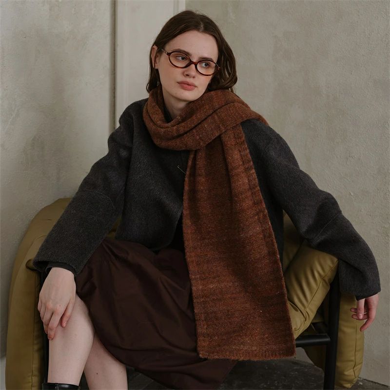 【送料無料】レディース 冬 マフラー ショール 防寒 厚手 秋冬 ウール混 ボーダー柄 配色 防寒グッズ 膝掛け ひざ掛け