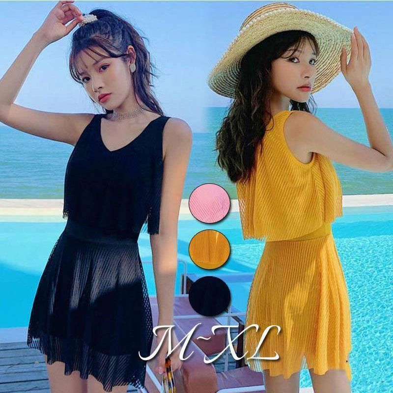 Female Yukatas - 体型カバー 水着ワンピース型 サロベット オールインワン ショットパンツ 小胸バンドゥ 30代 オシャレ 着痩せ
