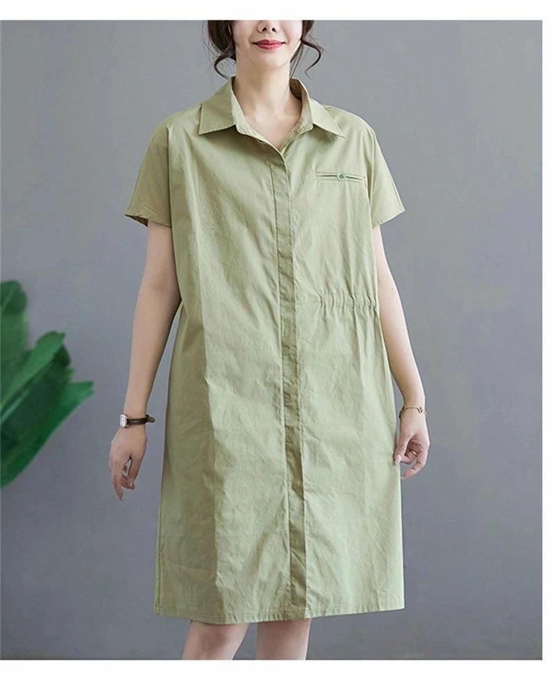 シャツワンピース 半袖 チュニック ロングワンピース ロングシャツ レディース 無地 膝丈ワンピース 夏ワンピース ひざ丈 夏 春 ゆったり 大きいサイズ シャツブラウス シャツ ギャザー ポケット付き 体型カバー 黒 ゆったり 美脚 着痩せ リラックス 送料無料