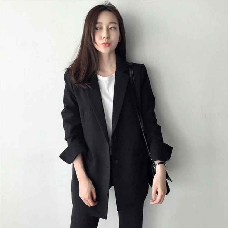 Rakuten - ブレザー スーツ スーツジャケット レディース オシャレ きれいめ 秋冬 長袖 40代 ブラックブレザー ロング丈 カジュアルウエア 韓国風 通勤 オフィス 着痩せ