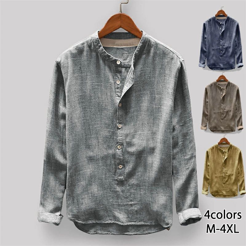シャツ メンズ 長袖 綿麻 リネンシャツ メンズ カッターシャツ スリムシャツ 無地 トップス カジュアル 麻シャツ メンズファッション ..