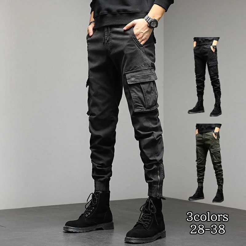 Rakuten - カーゴパンツ メンズ ジョガーパンツ 裾ファスナーサルエルパンツ 綿 パンツ ズボン 韓国風 ファッション カジュアル 作業着 作業ズボン 無地 細身 薄手 9分丈 ポケット 通気 美脚 春 秋