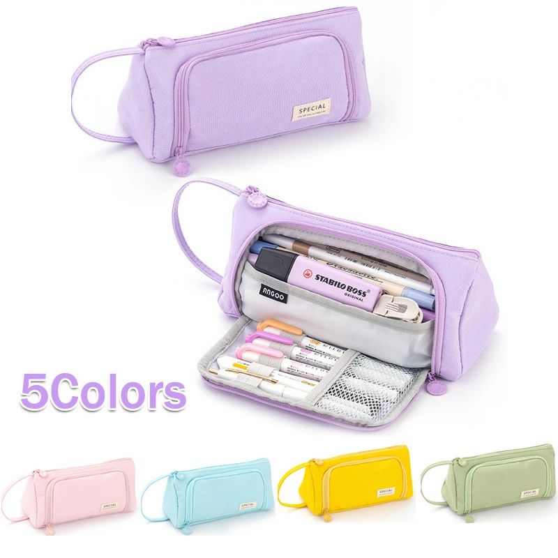 Rakuten - ペンケース 筆箱 pen case おしゃれ 大容量 シンプル かわいい 高校生 男女兼用 化粧ポーチ 中学生 小学生 ピンク グレー パープル ブルー 送料無料