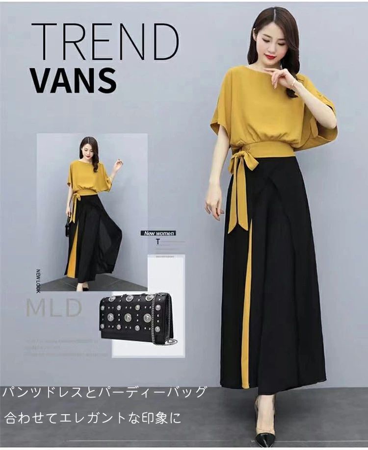 オフィスカジュア 夏 レディース セットアップ フォーマル 半袖 シフォン ブラウス ウェストリボン付 ワイドパンツ キュロット風 2点セット 大きいサイズ 通勤 OL 韓国 きれいめ おしゃれ 披露宴 結婚式 二次会 卒業式 謝恩会 発表会 ママ ミセス スーツ S-3XL RSNK 2