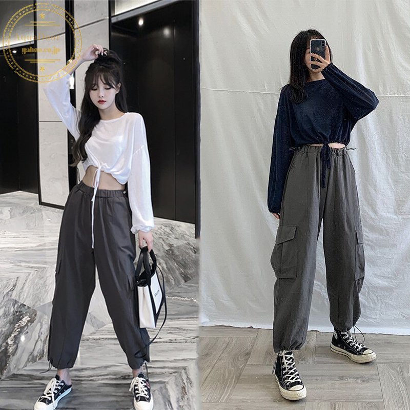 へそ出しTシャツ セットアップ ショート丈トップス カーゴパンツ ストリート 原宿系 ダンス衣装 ヒップホップ 韓国ファッション ジャズダンス